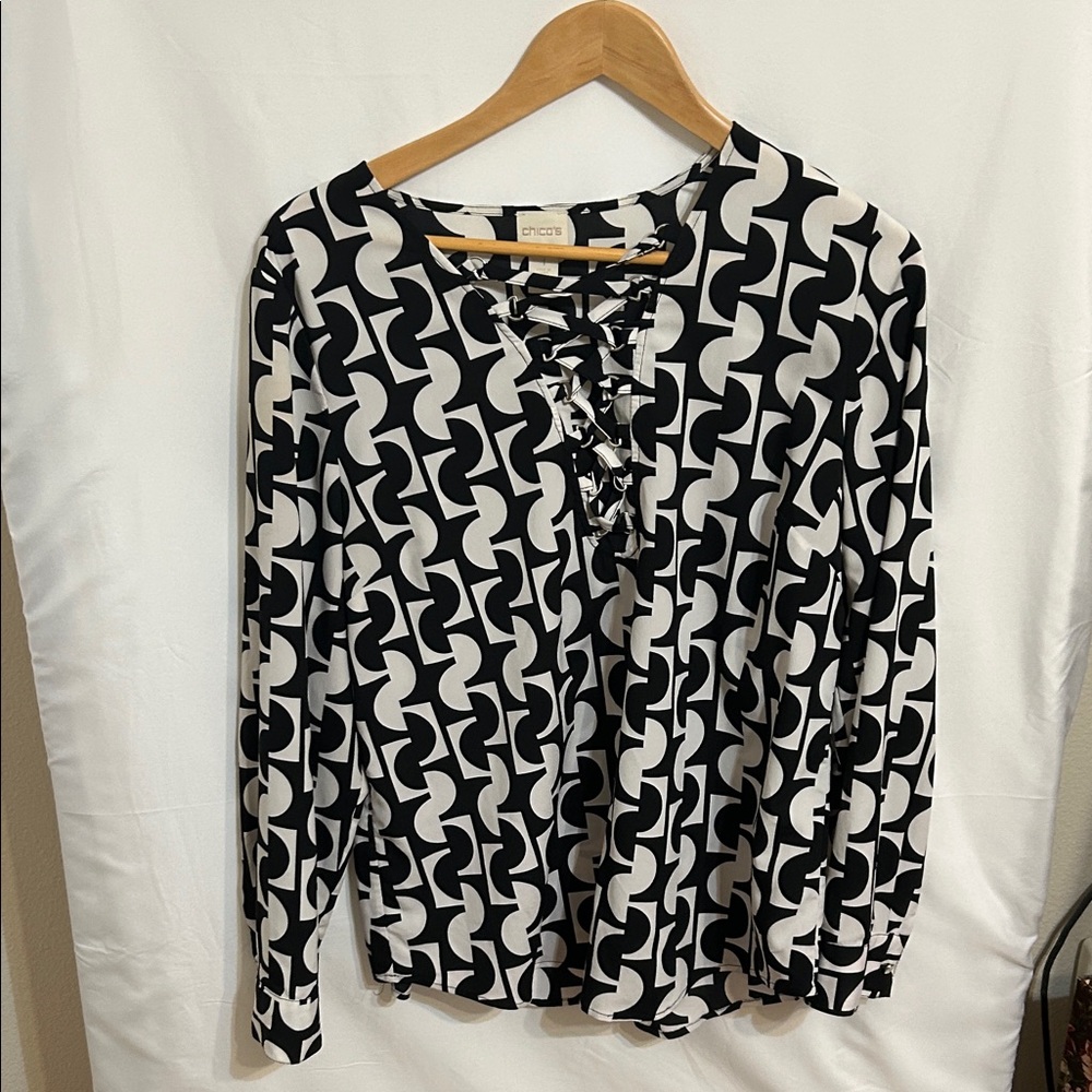Chico's Black and White Abstract Blouse